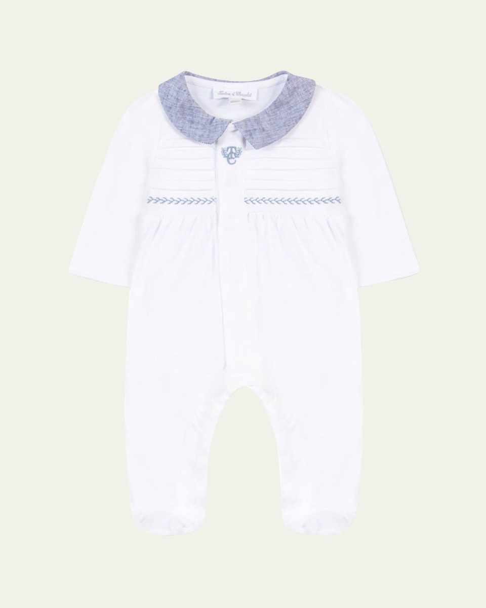 Boy's Smocked Collared Footie, Size Newborn-9