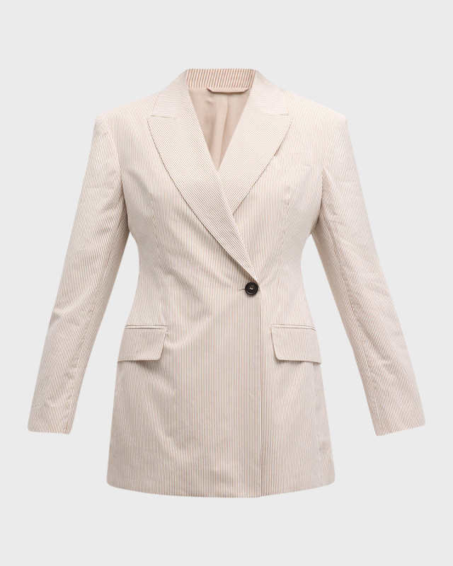 Pinstripe Cotton Asymmetric Single-Breasted Jacket