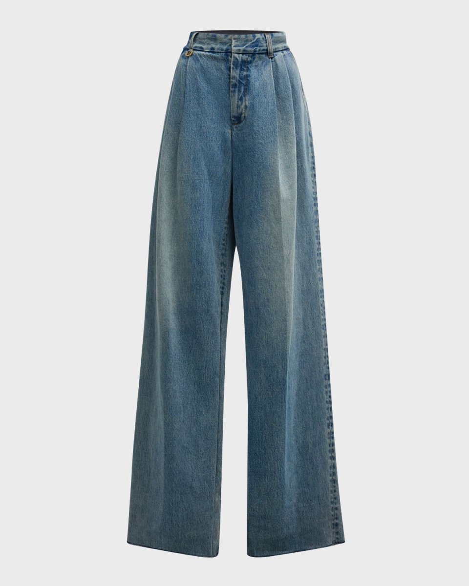 Illustration Pleated Denim Pants