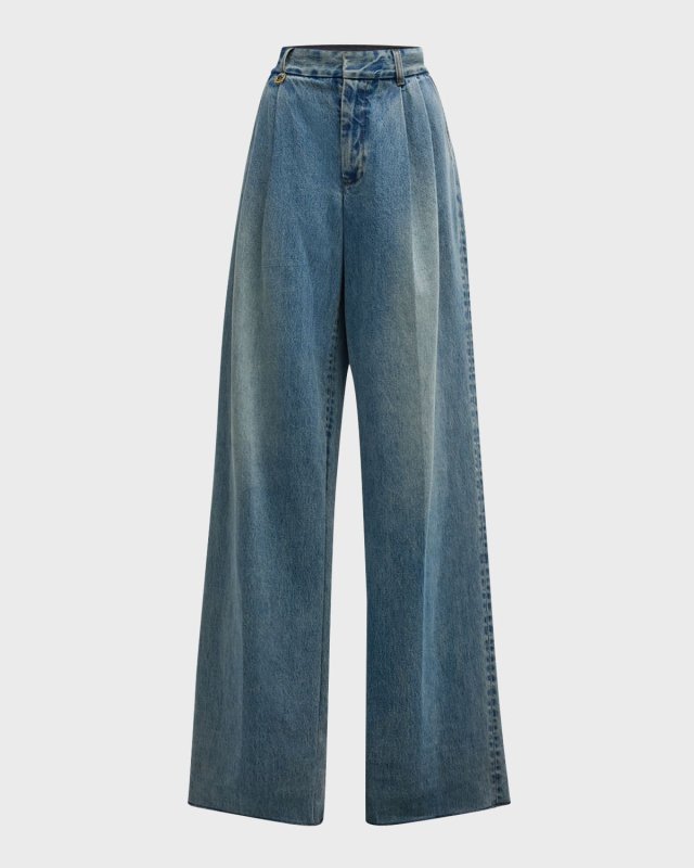 Illustration Pleated Denim Pants