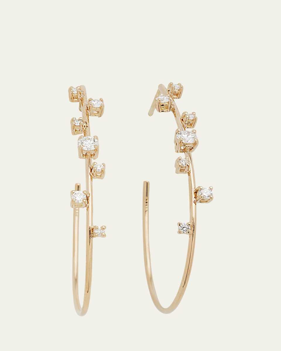 Small Solo Tear Drop Hoop Earrings with Diamonds, 36mm