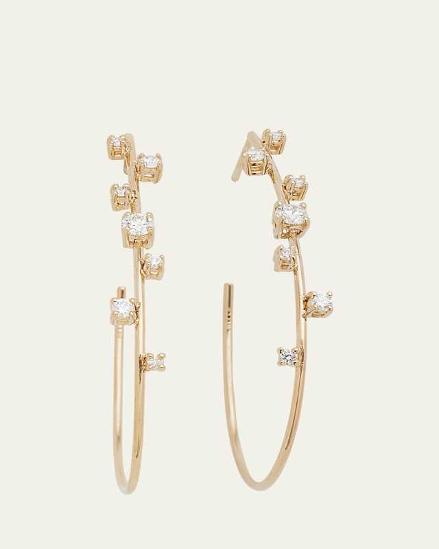 Small Solo Tear Drop Hoop Earrings with Diamonds, 36mm