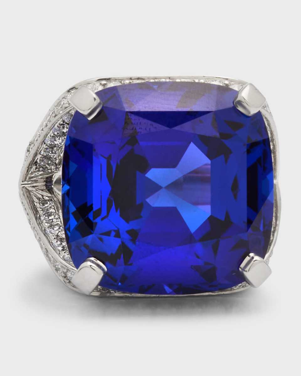Platinum TTanzanite and Diamond Ring, Size