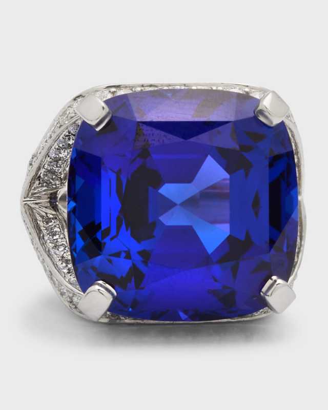 Platinum TTanzanite and Diamond Ring, Size