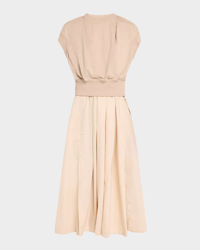 Sweatshirt Combo Dress with Pleated Skirt