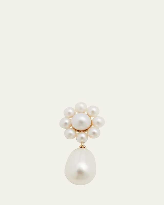 Chambre de Fleur Freshwater Pearl Flower and Drop Earring in 14K Yellow Gold, Single