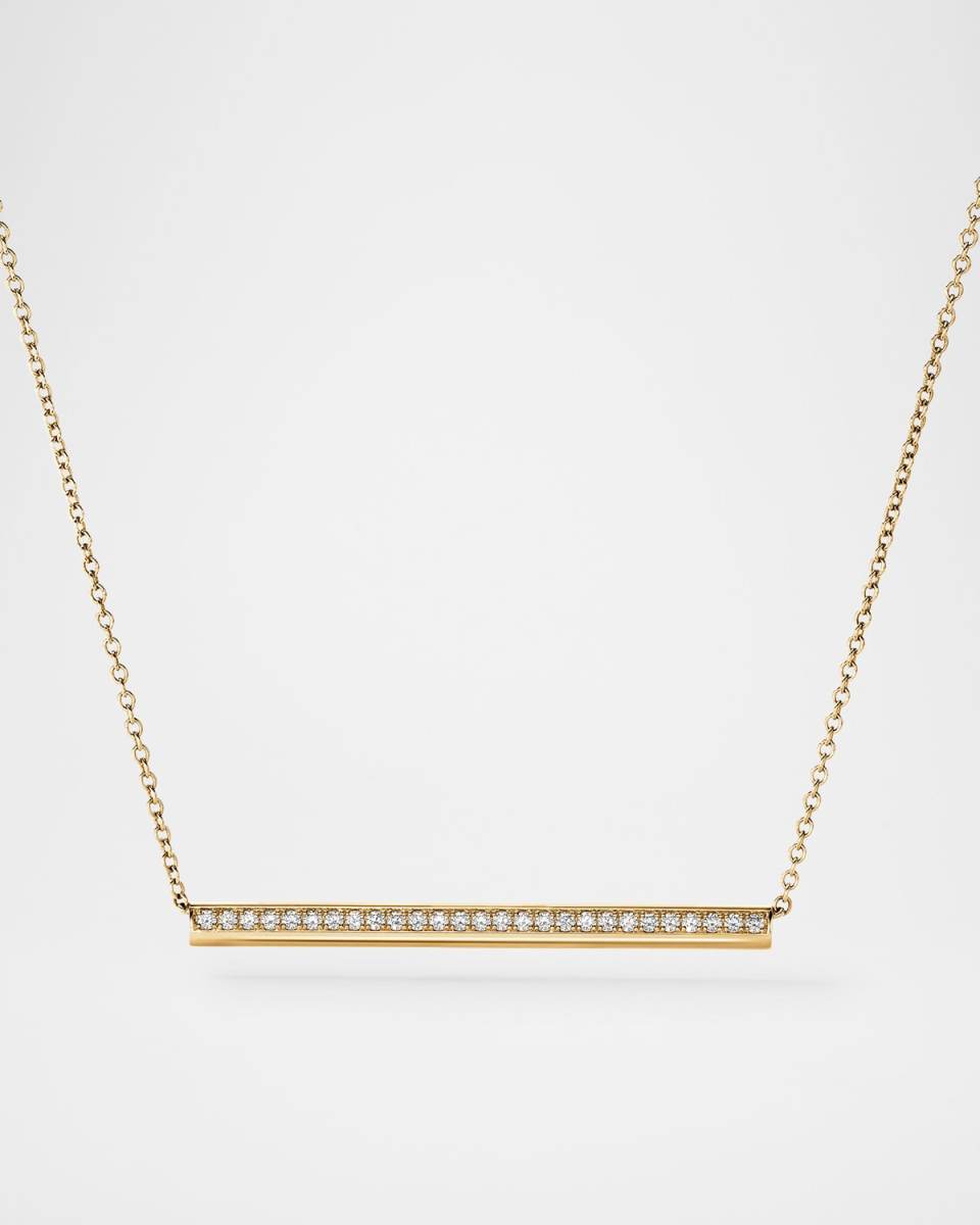 18K Yellow Gold Barre Pave Pendant Necklace
