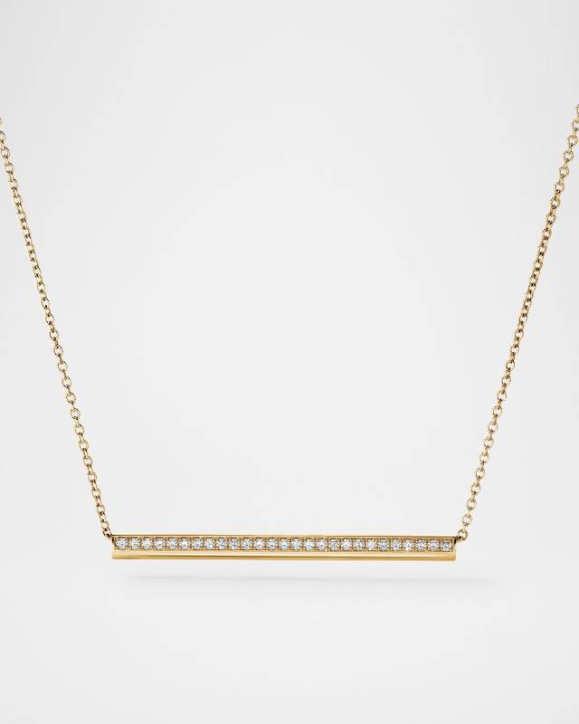 18K Yellow Gold Barre Pave Pendant Necklace
