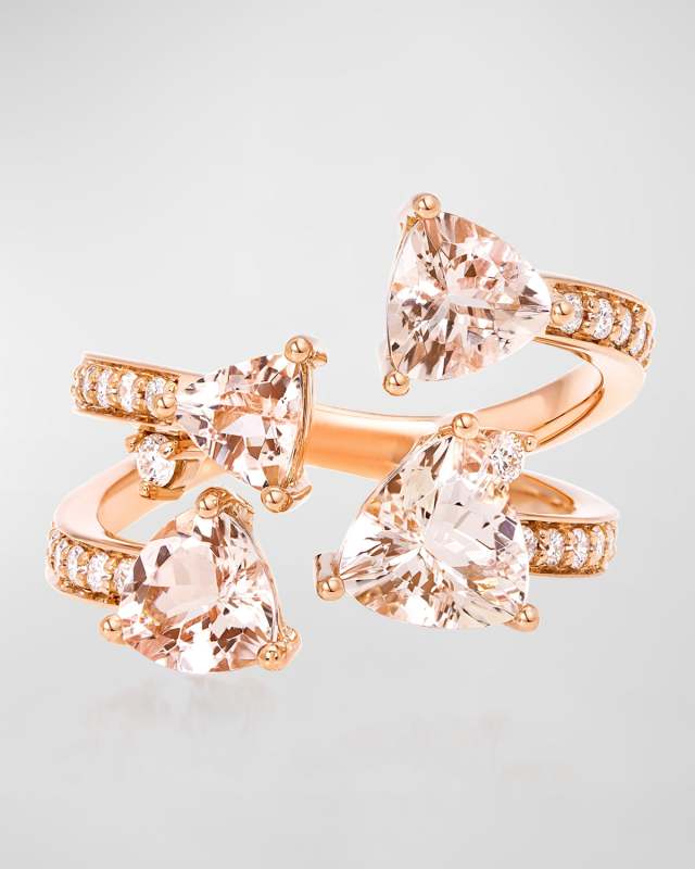 18K Mirage Pink Gold Ring with VS/GH Diamonds and Four Rose Morganite