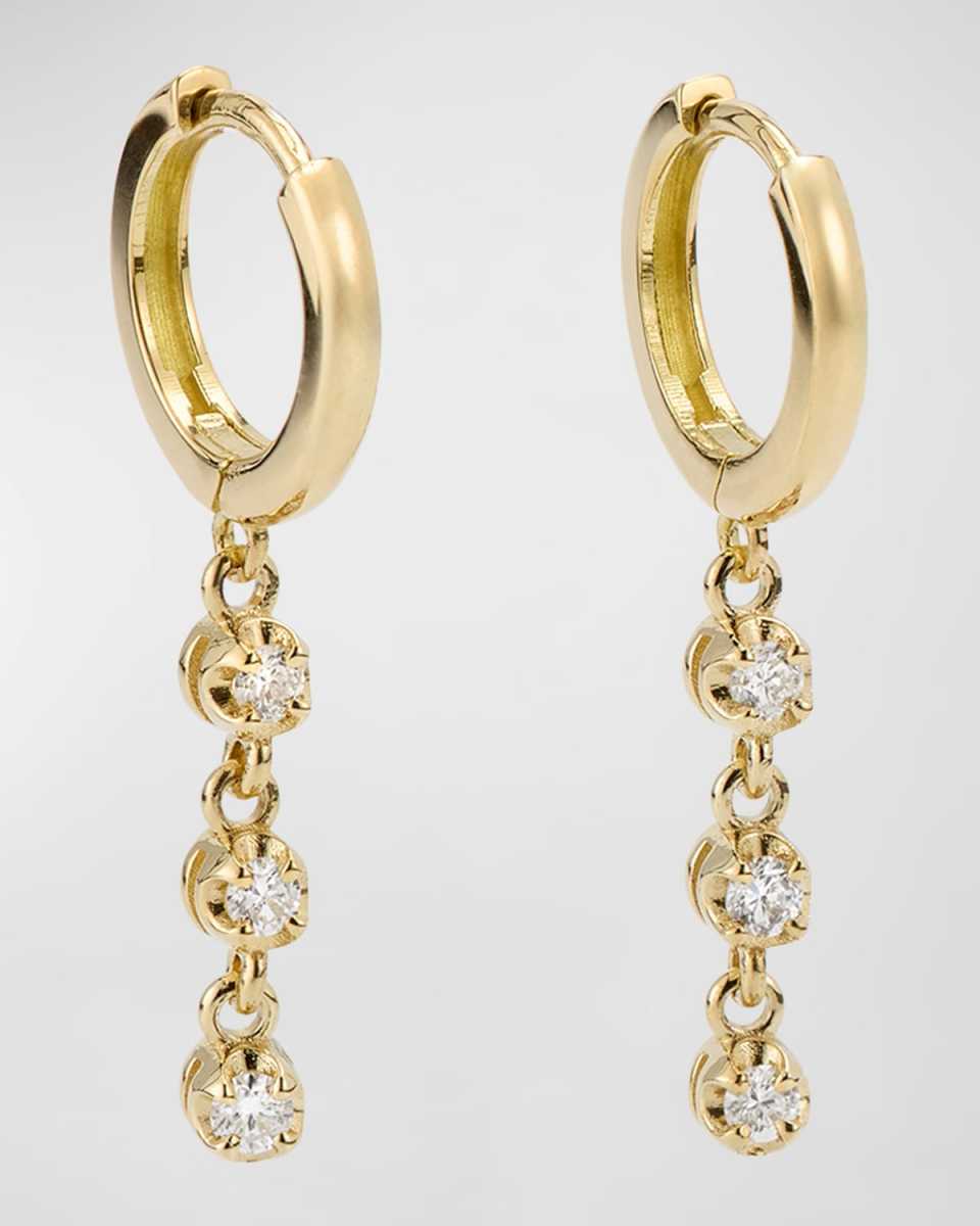 Small Huggie Earrings with 3 Illusion Set Diamond Drops