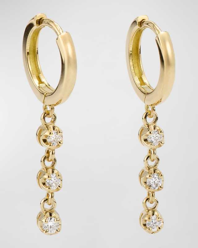 Small Huggie Earrings with 3 Illusion Set Diamond Drops