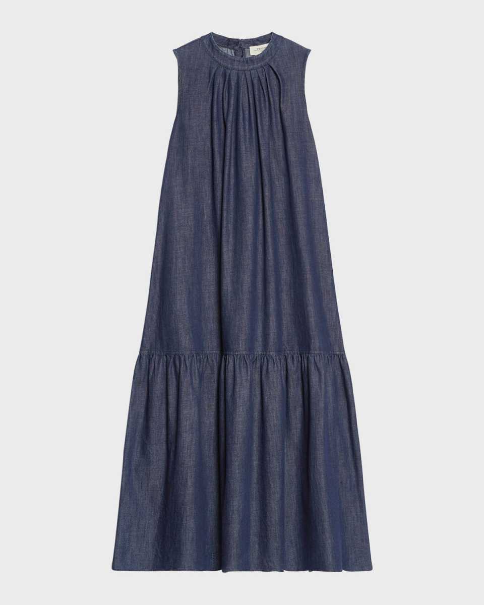 Turchia Pleated Cotton Chambray Midi Dress