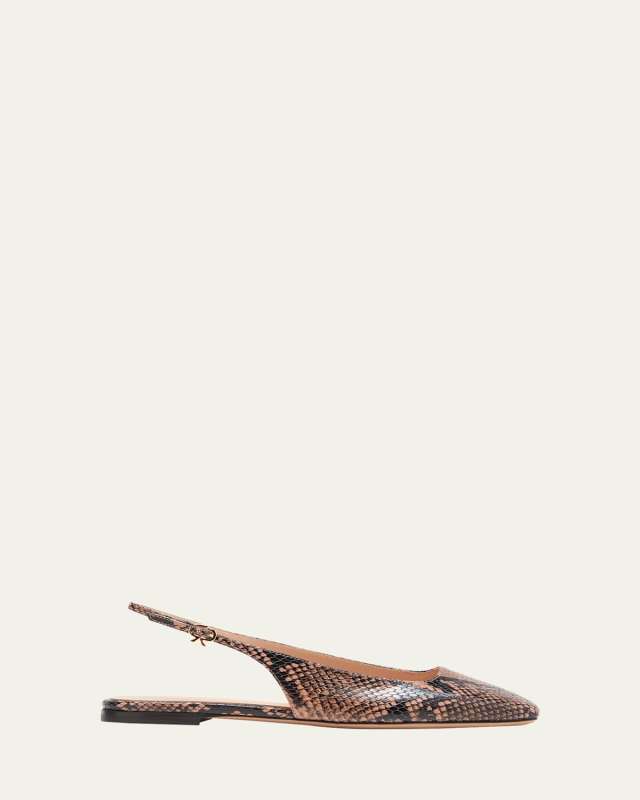 Embossed Square-Toe Slingback Ballerina Flats