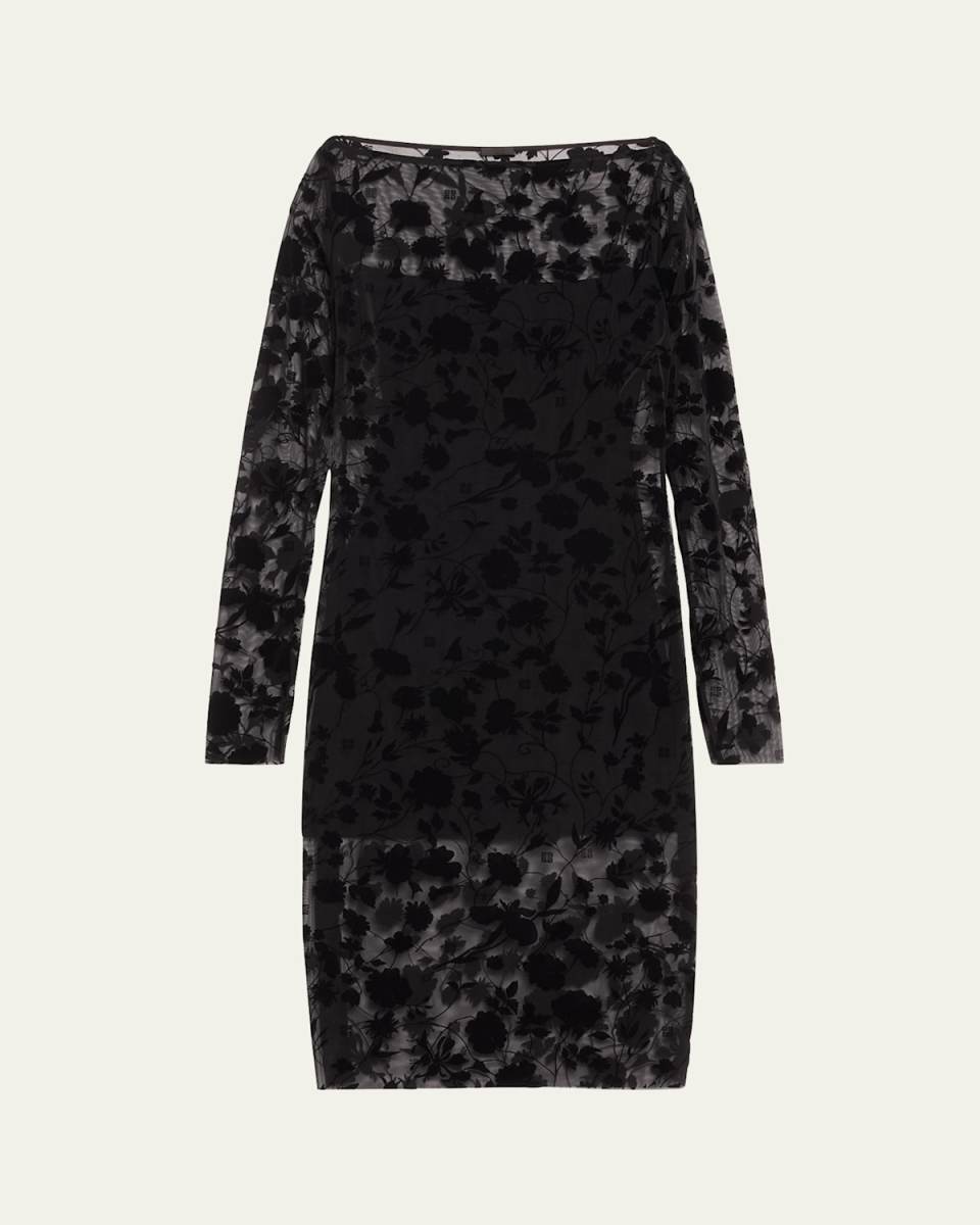 Floral Burnout Tulle Boatneck Dress