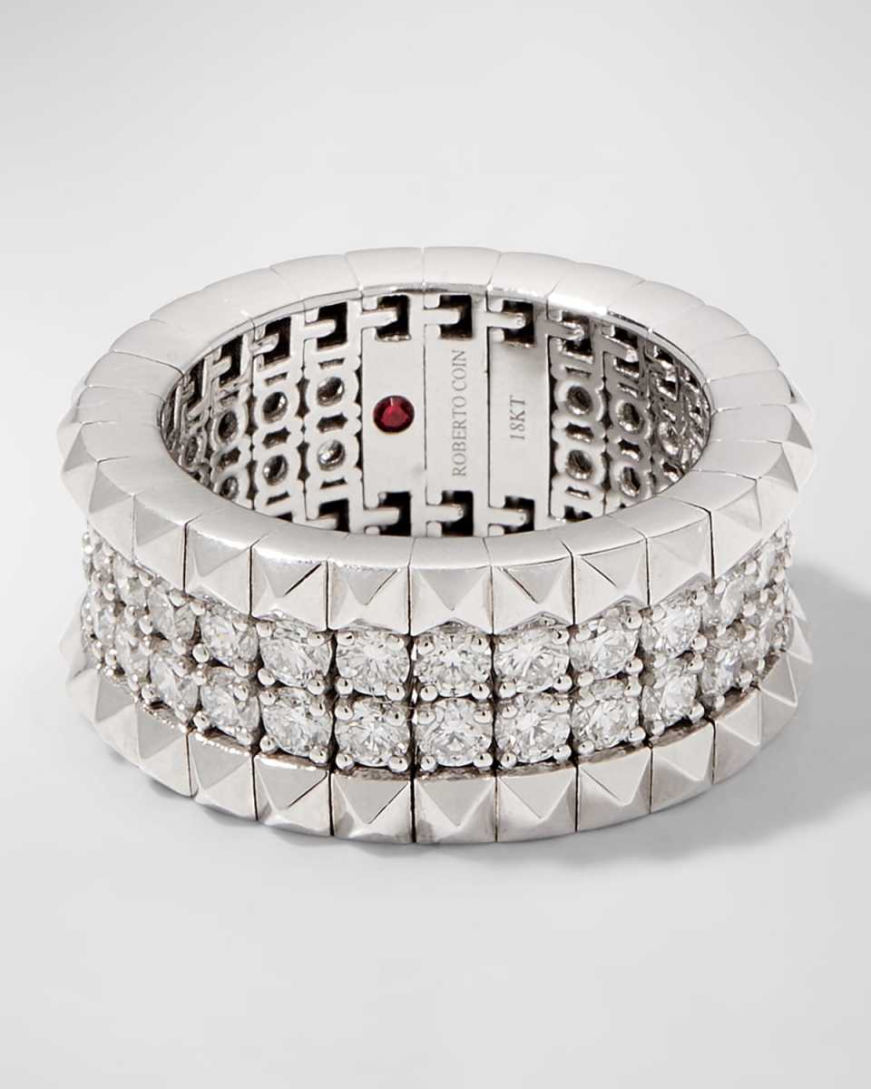 ROCK & DIAMONDS 18K White Gold Diamond and Stud Ring, Size 6.5
