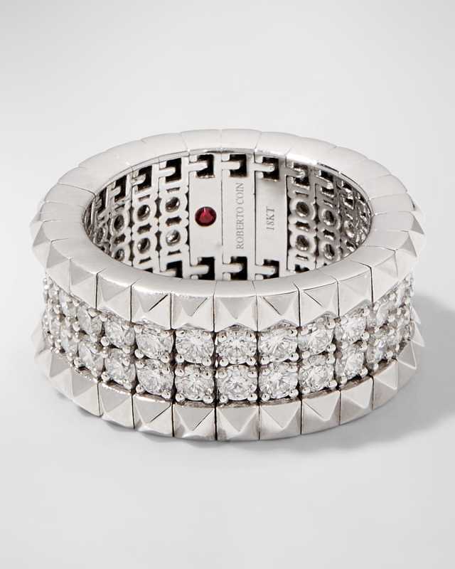 ROCK & DIAMONDS 18K White Gold Diamond and Stud Ring, Size 6.5