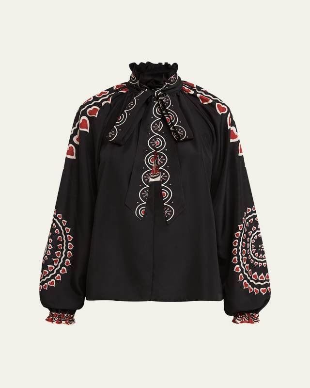 Cerere Placee Printed Blouse with Tie Neck
