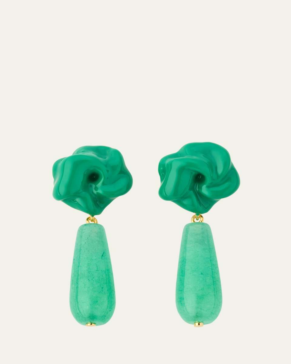 The Depths of Time Green Chalcedony and Enamel Recycled Gold Vermeil Earrings