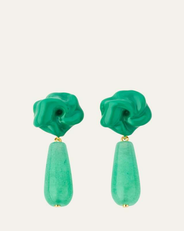 The Depths of Time Green Chalcedony and Enamel Recycled Gold Vermeil Earrings