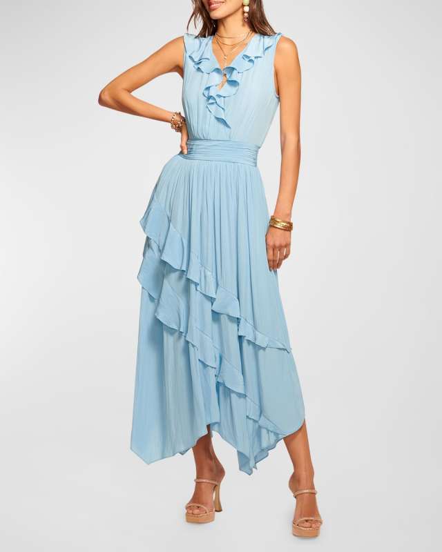 Hadlee Ruffled Sleeveless High-Low Maxi Dress