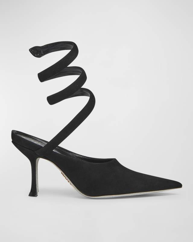 Cleopatra Suede Snake-Wrap Pumps