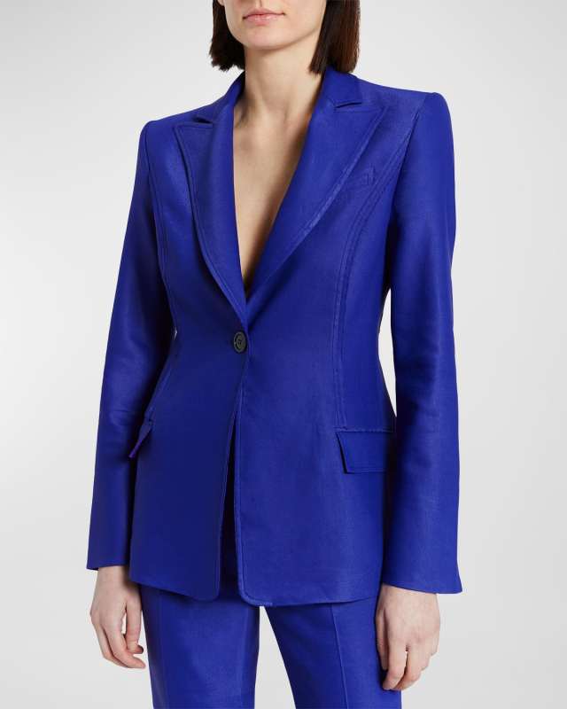 Jess Single-Button Linen-Blend Jacket