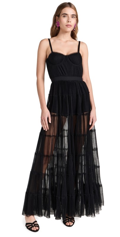 alice + olivia Deena Pleated Maxi Dress with Hot Pants Black