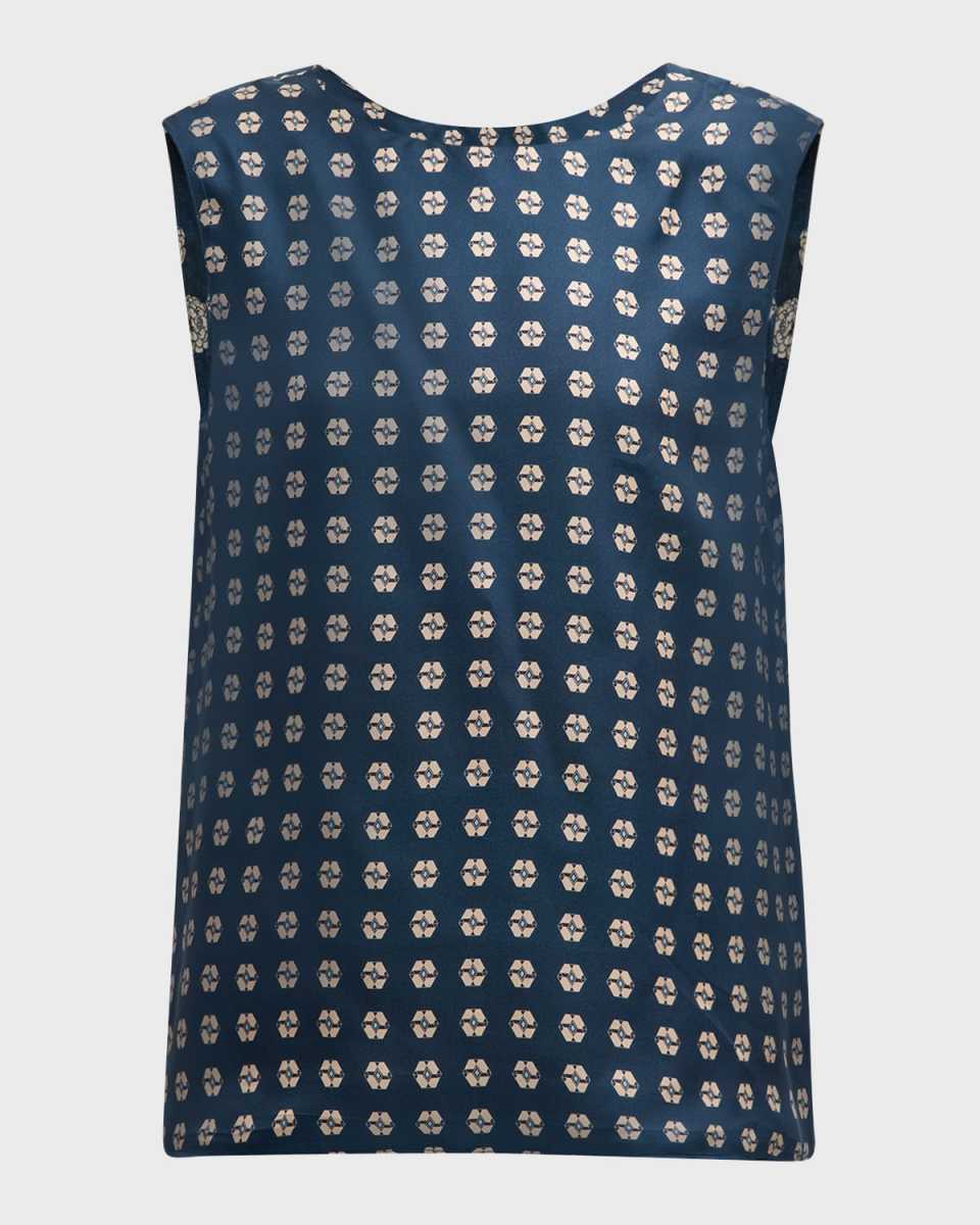 Time Printed Sleeveless Silk Top