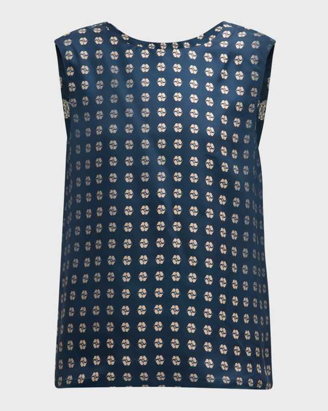 Time Printed Sleeveless Silk Top