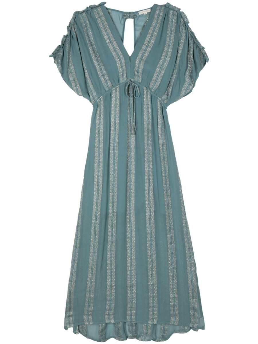 metallic-threading striped dress