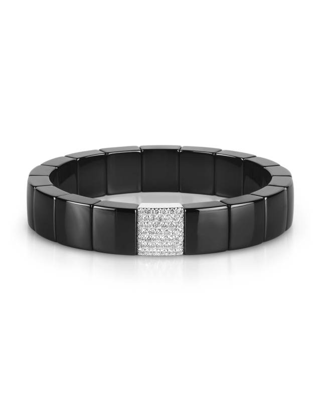 Domino Black Ceramic Stretch Link Bracelet with Pave Diamond Spacer