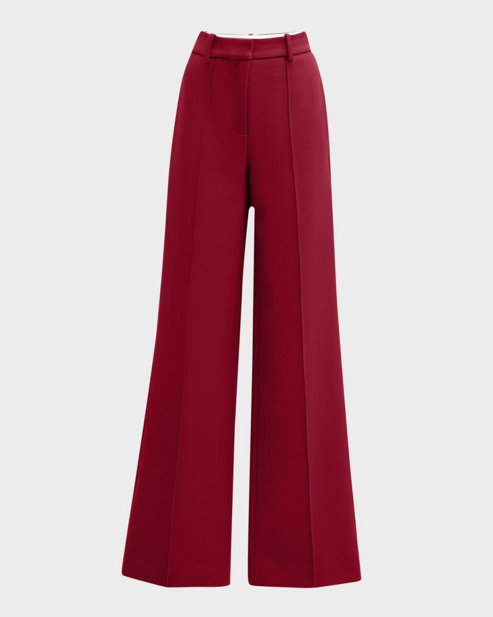 Mid-Rise Silk Wool Straight-Leg Pants