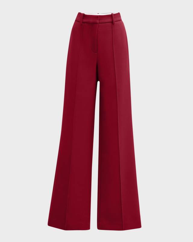 Mid-Rise Silk Wool Straight-Leg Pants