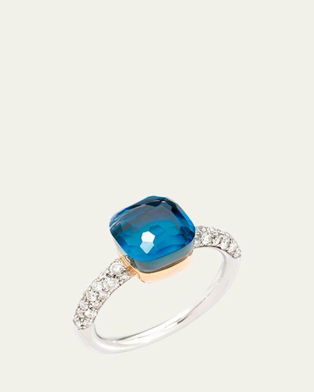 Nudo Petite 18K Gold Ring with London Blue Topaz and Diamonds