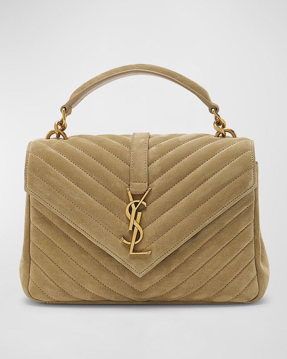 College Medium Flap YSL Shoulder Bag in Quilted Suede