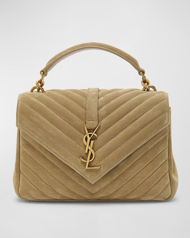 College Medium Flap YSL Shoulder Bag in Quilted Suede