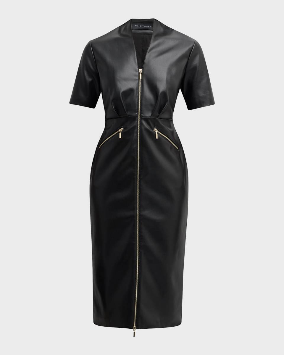 The Adair Pleated Faux Leather Midi Dress