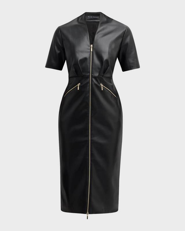 The Adair Pleated Faux Leather Midi Dress