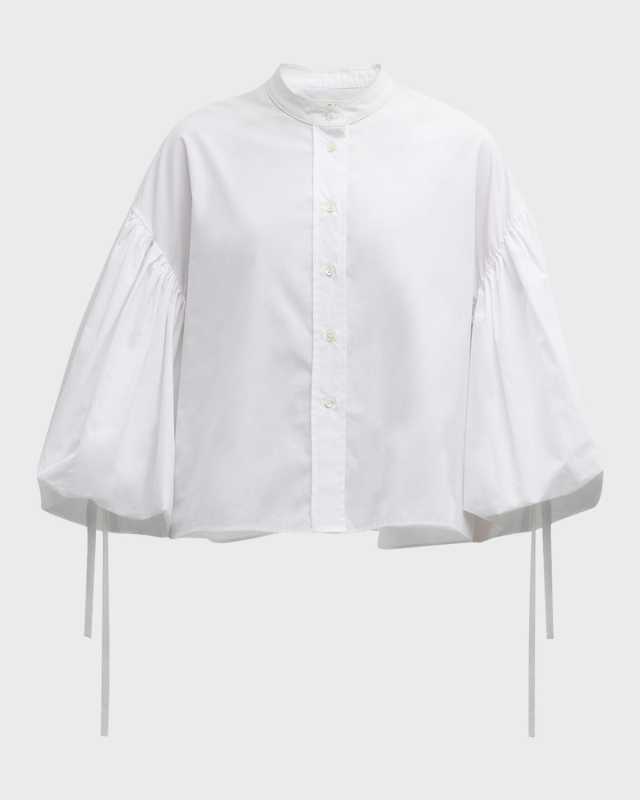 Balloon-Sleeve Cotton Top