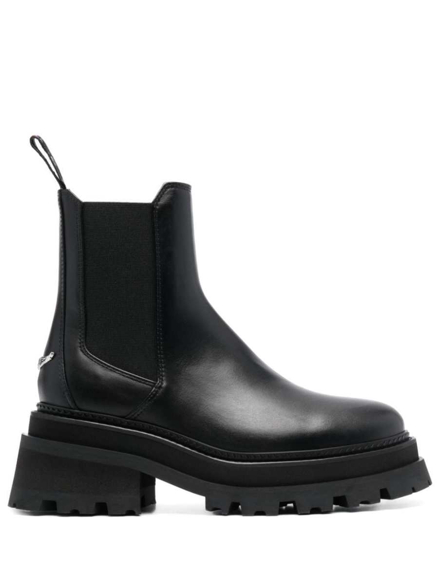 round-toe leather ankle boots