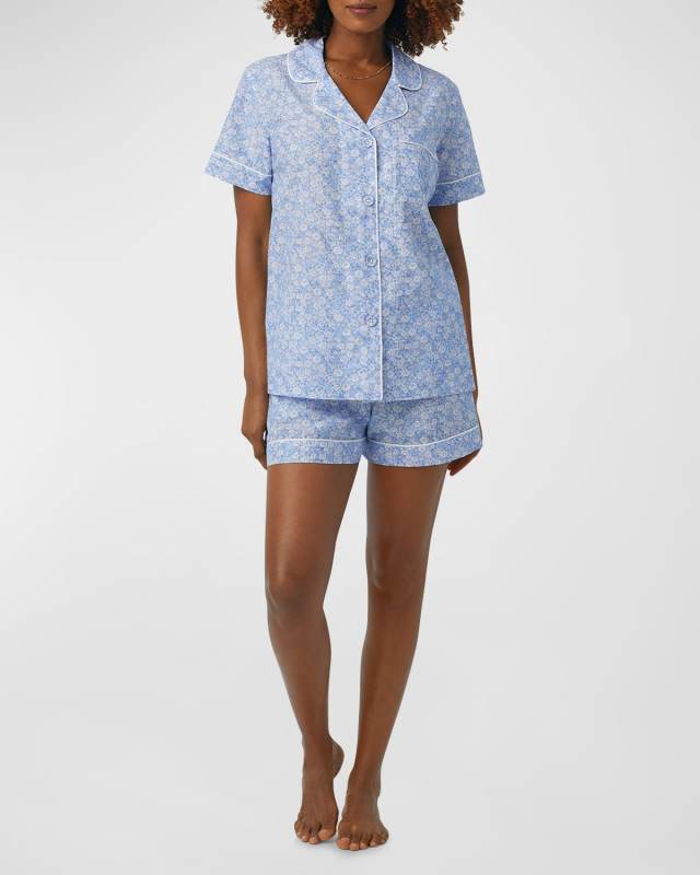 Floral-Print Cotton-Silk Shorty Pajama Set