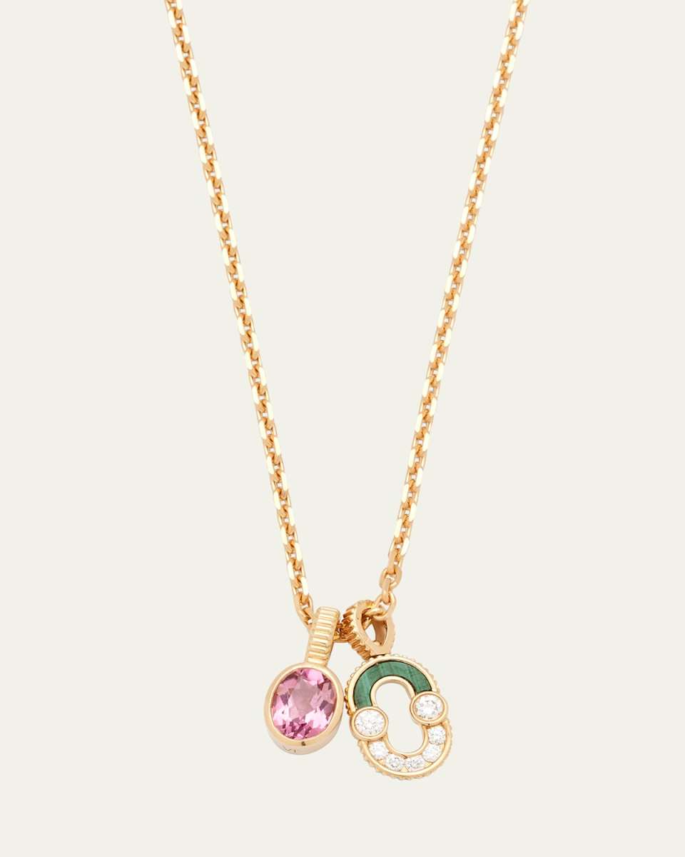 Magnetic Chain, Magnetic Semi Malachite Pendant and Pink Tourmaline Magnetic Charm