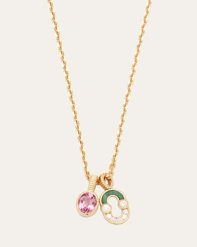 Magnetic Chain, Magnetic Semi Malachite Pendant and Pink Tourmaline Magnetic Charm