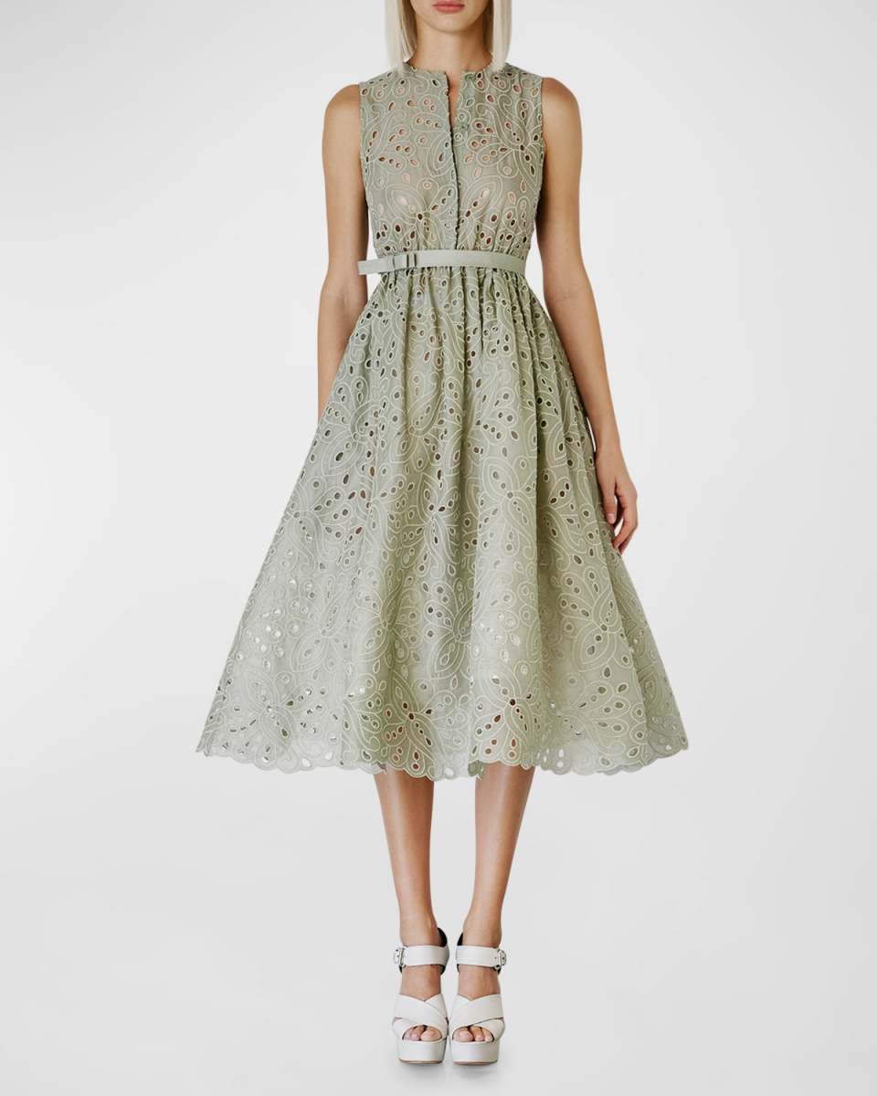 Eyelet Embroidered Sleeveless Midi Dress