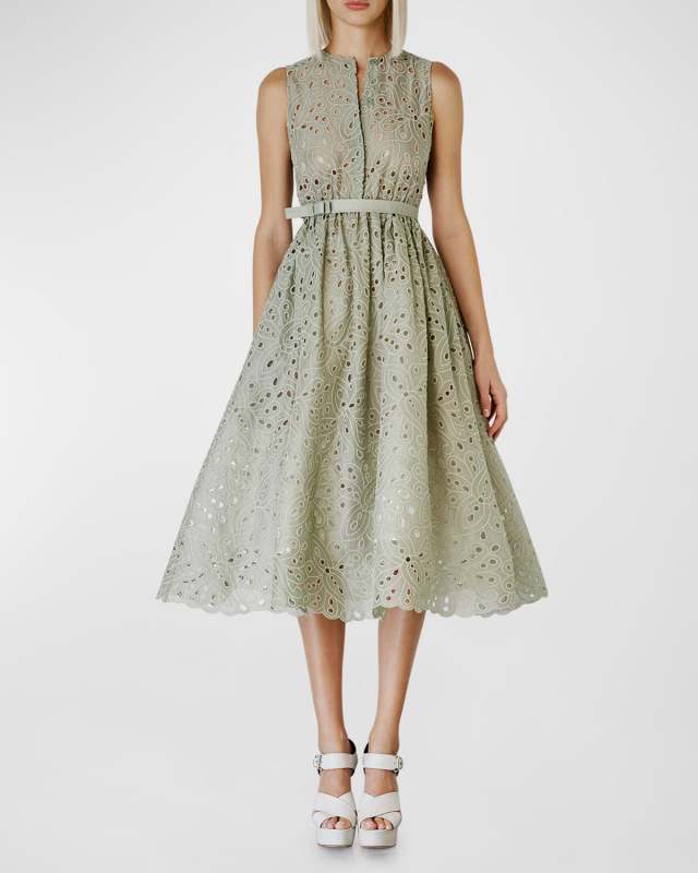 Eyelet Embroidered Sleeveless Midi Dress