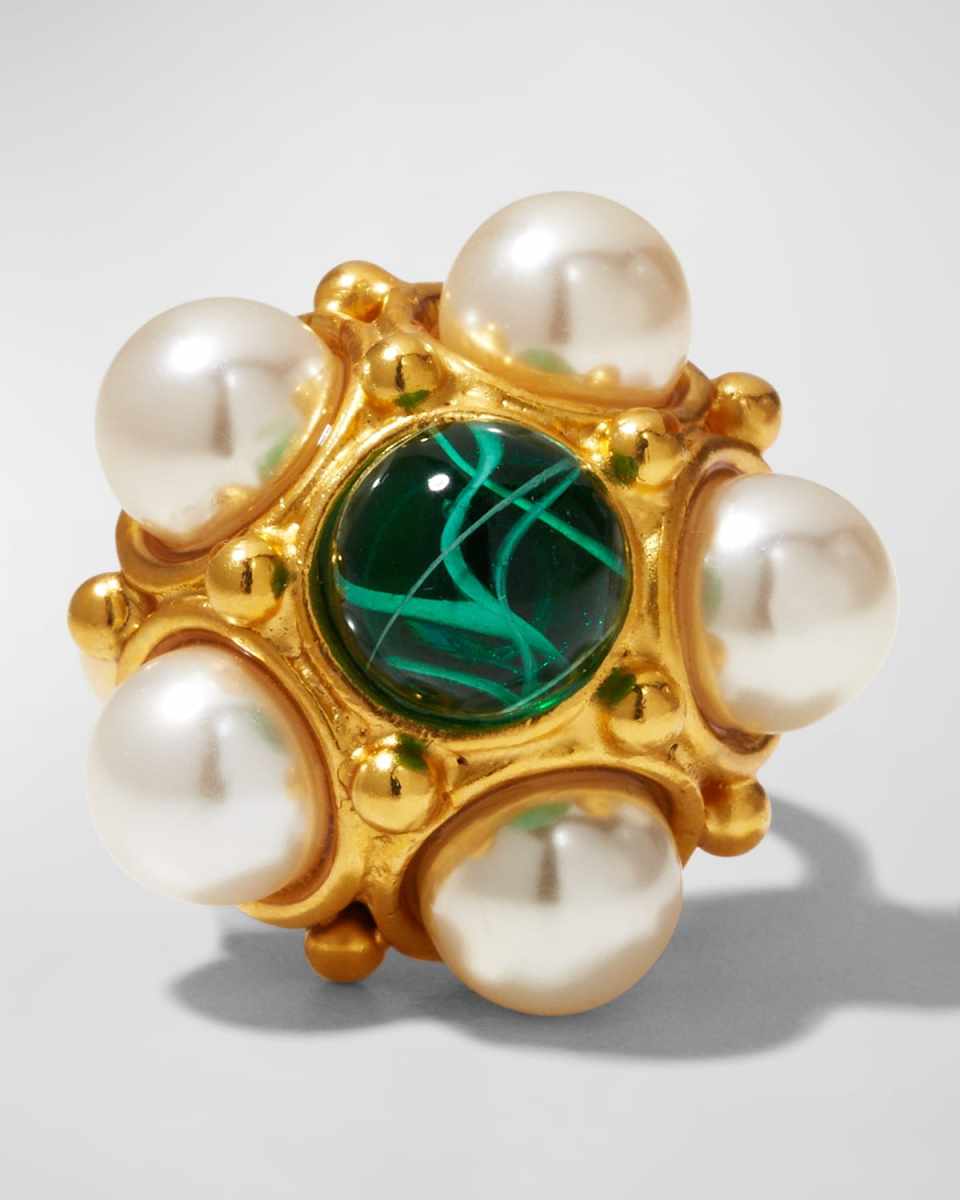 Gold Pearly and Stone Ring