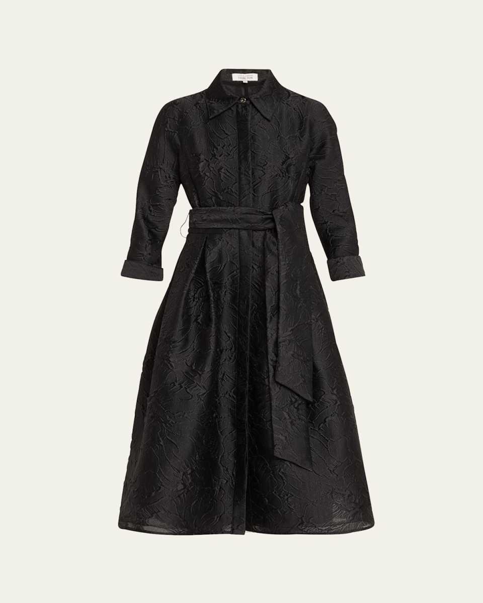 Pleated Metallic Jacquard Midi Shirtdress