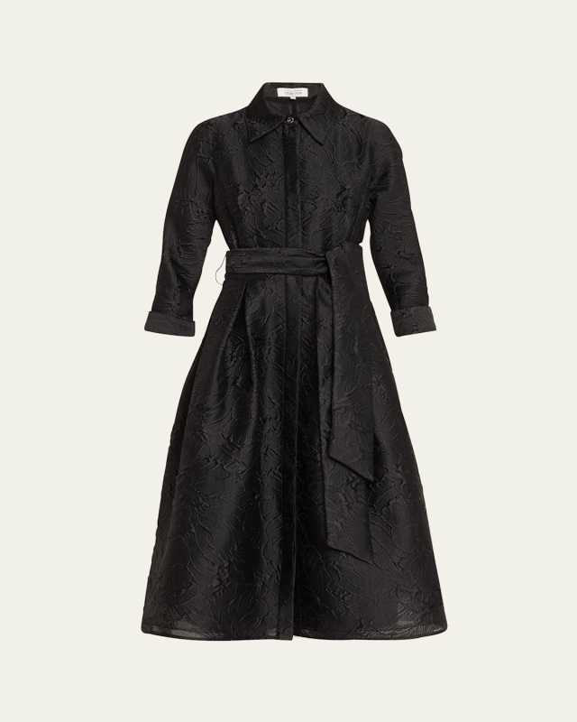 Pleated Metallic Jacquard Midi Shirtdress