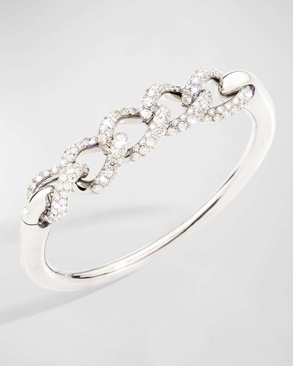 18K White Gold Catene Link Top Full Diamond Bangl