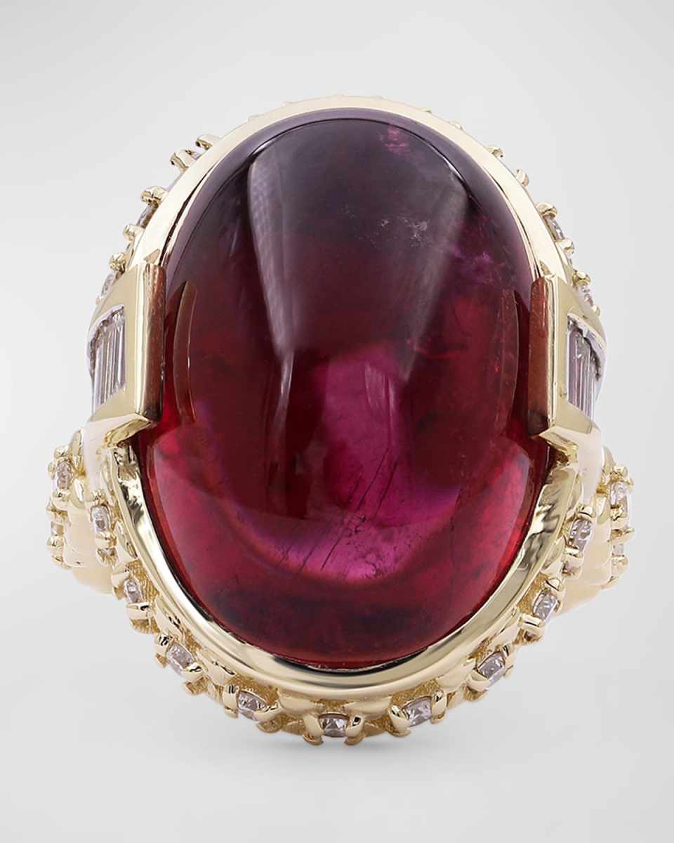 18K Yellow Gold Rubellite Tourmaline and Diamond Statement Ring, Size 7